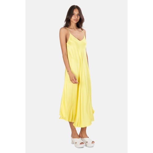 NEW L'agence Buttercup Yellow V-Neck Lorraine Trapeze Midi Slip Dress XS Summer - Picture 3 of 12